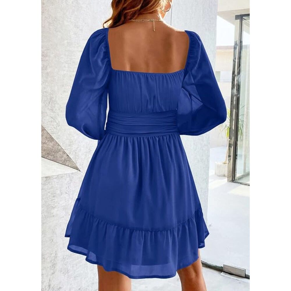 Mesh Long Sleeve Square Neck Dress, Small, 10I-194D003